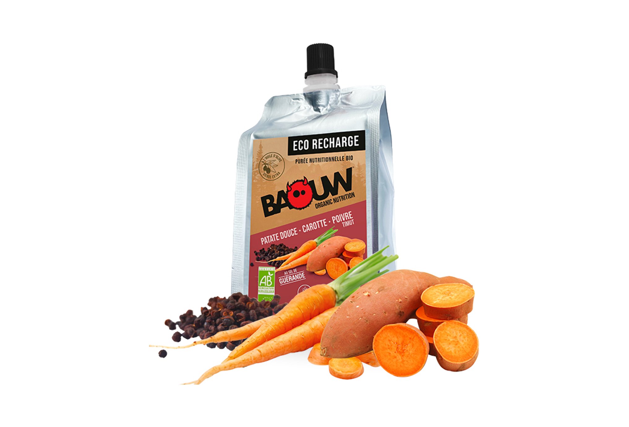Baouw Eco recharge XXL purée nutritionnelle bio - Patate douce - Carotte - Poivre Timut Diététique Gels