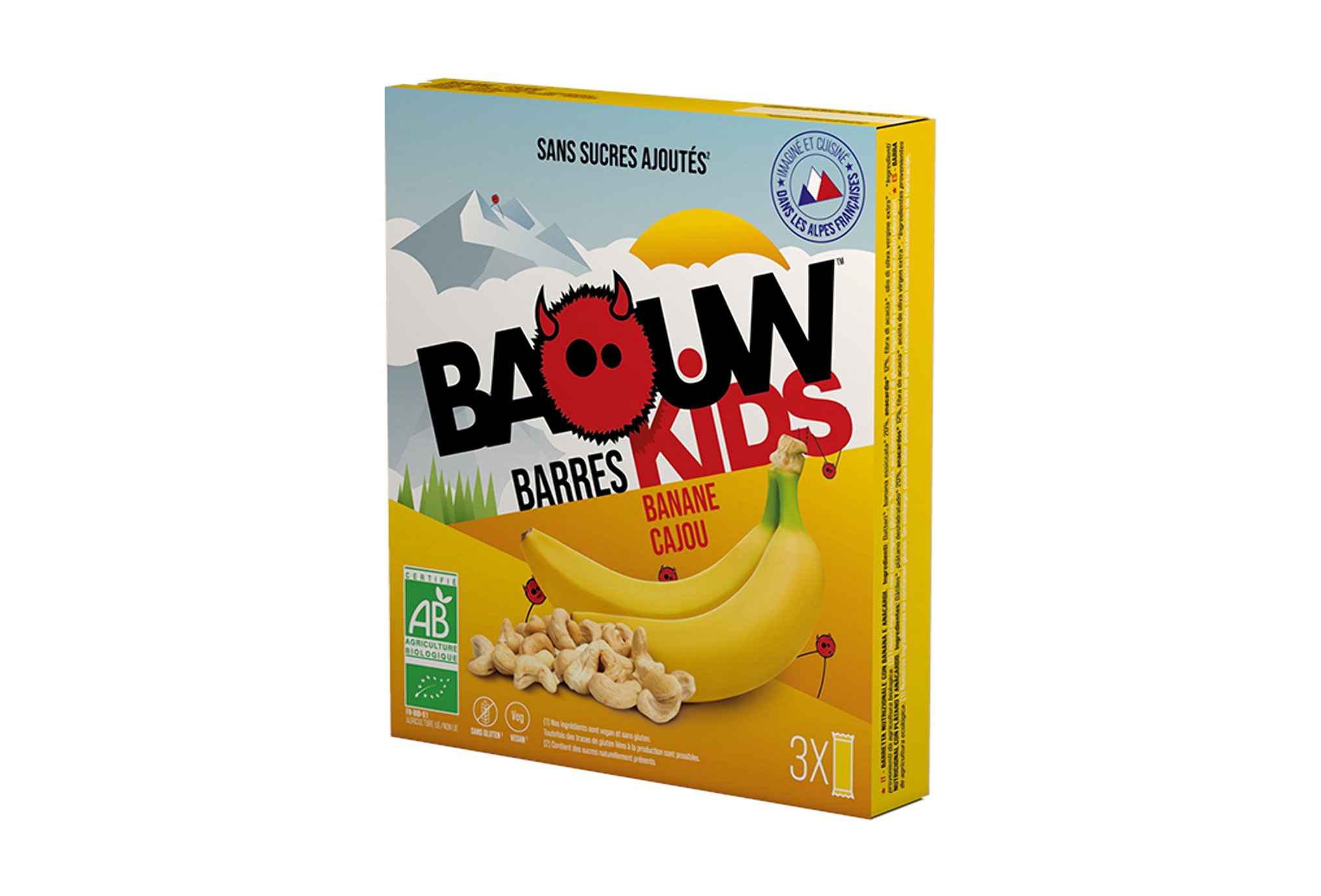 Baouw Étui 3 barres nutritionnelles bio - Banane - Cajou - KIDS Diététique Barres