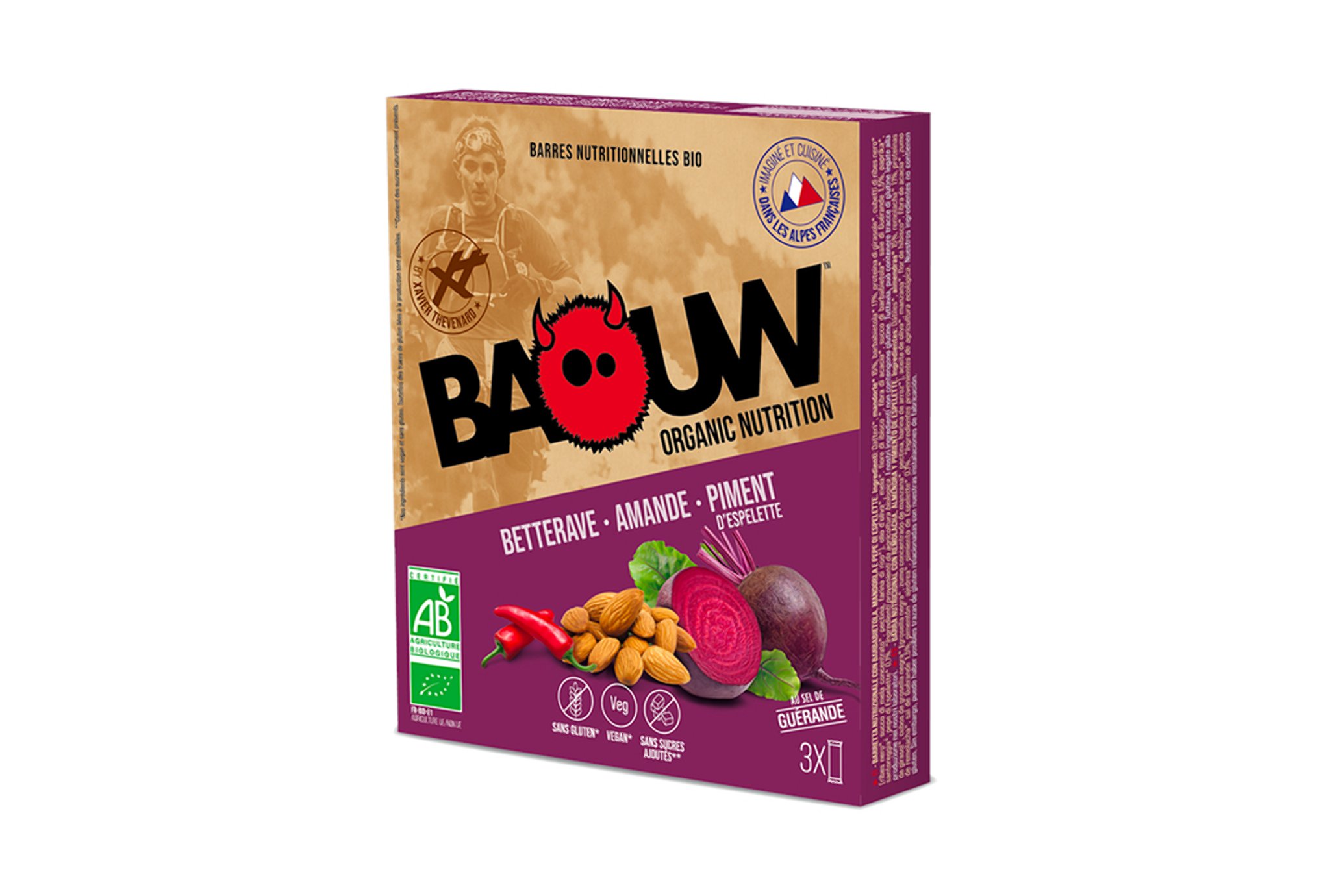 Baouw Étui 3 barres nutritionnelles bio - Betterave - Amande - Piment d'Espelette Diététique Barres