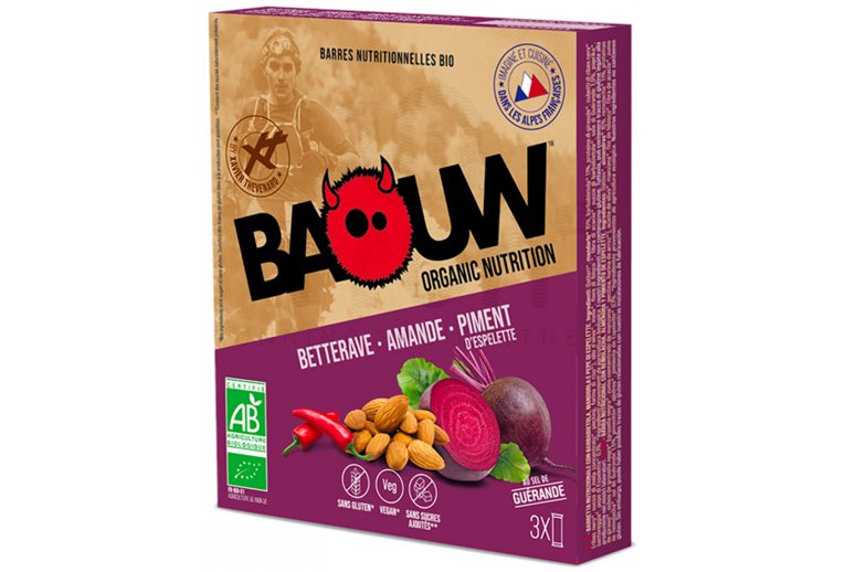 Baouw tui 3 barres nutritionnelles bio - Betterave - Amande - Piment d'Espelette