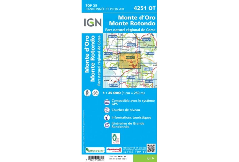 Carte IGN Monte d'Oro Monte Rotondo 4251OT