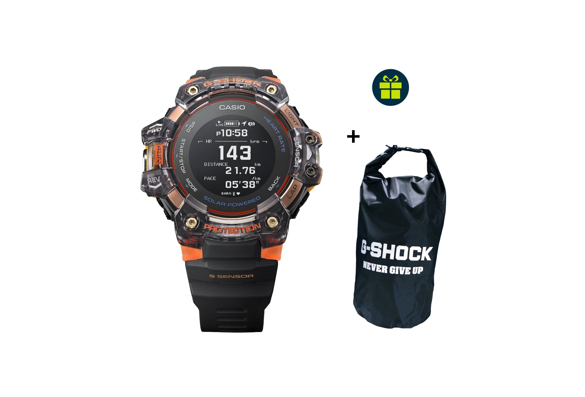 Casio G-SQUAD HR GBD-H1000-1A4ER et sac étanche G-Shock offert Cardio-Gps