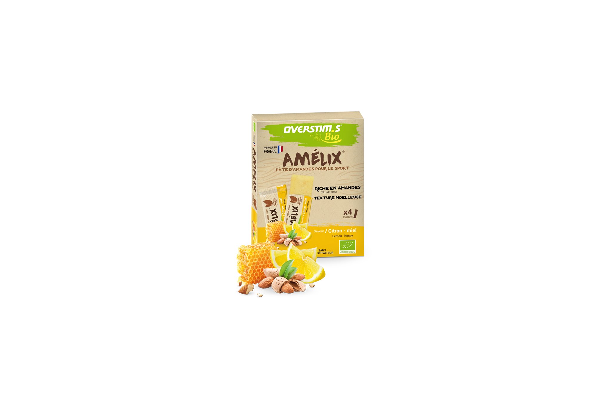 OVERSTIMS Étui 4 pâtes d'amandes Amélix Bio - Citron miel Diététique Barres