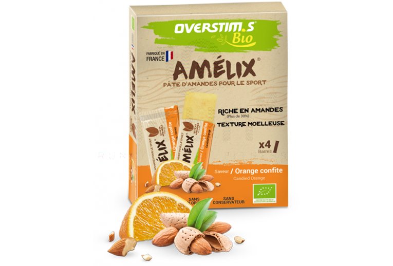 OVERSTIMS Paquete de 4 barritas almendras Amelix Bio - naranja confitada