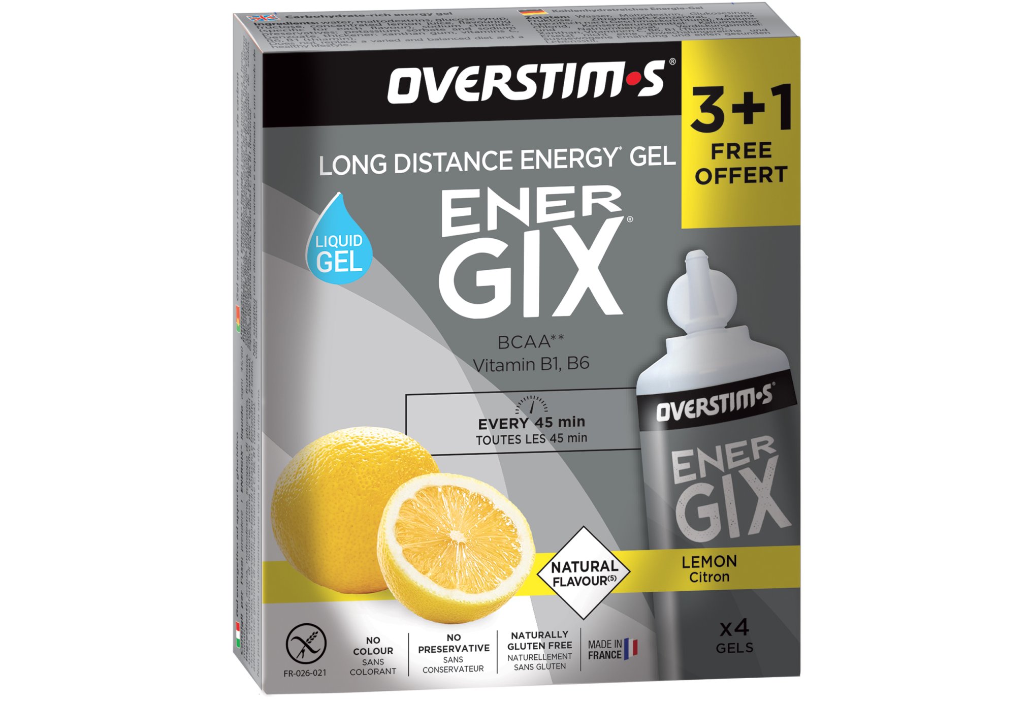 OVERSTIMS Étui Gels Endurance Energix Liquide 3+1 - citron Diététique Gels