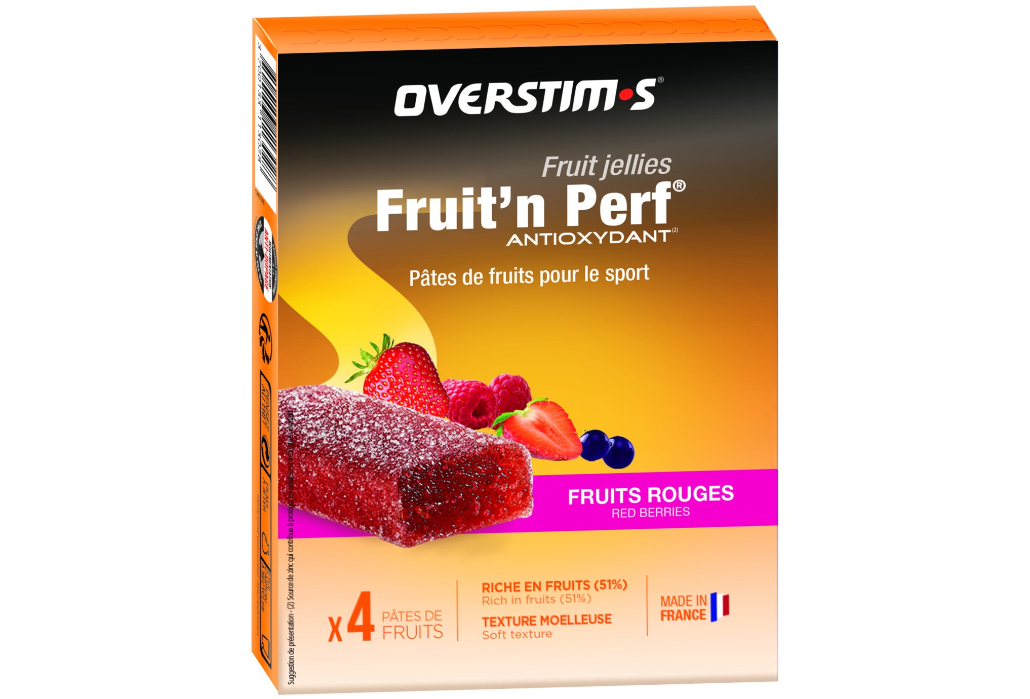 OVERSTIMS Étuis 4 barres Fruit'n Perf antioxydant - Fruits rouges Diététique Barres